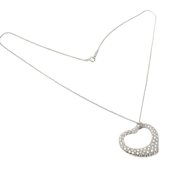 Authentic! Tiffany & Co Elsa Peretti Platinum Diamond Large Open Heart Necklace - Picture 2 of 9
